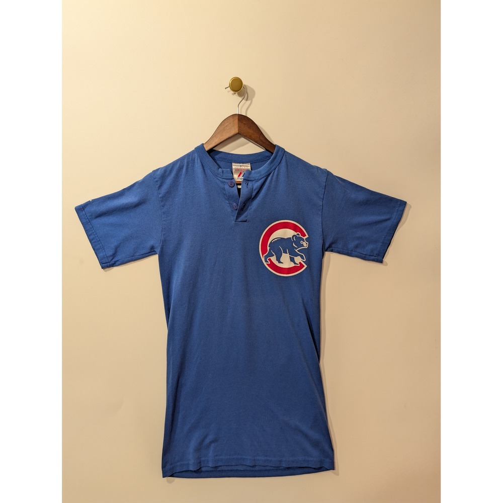 Majestic Chicago Cubs Henley Shirt Mens S Blue Excellent MLB Baseball Fan Tee